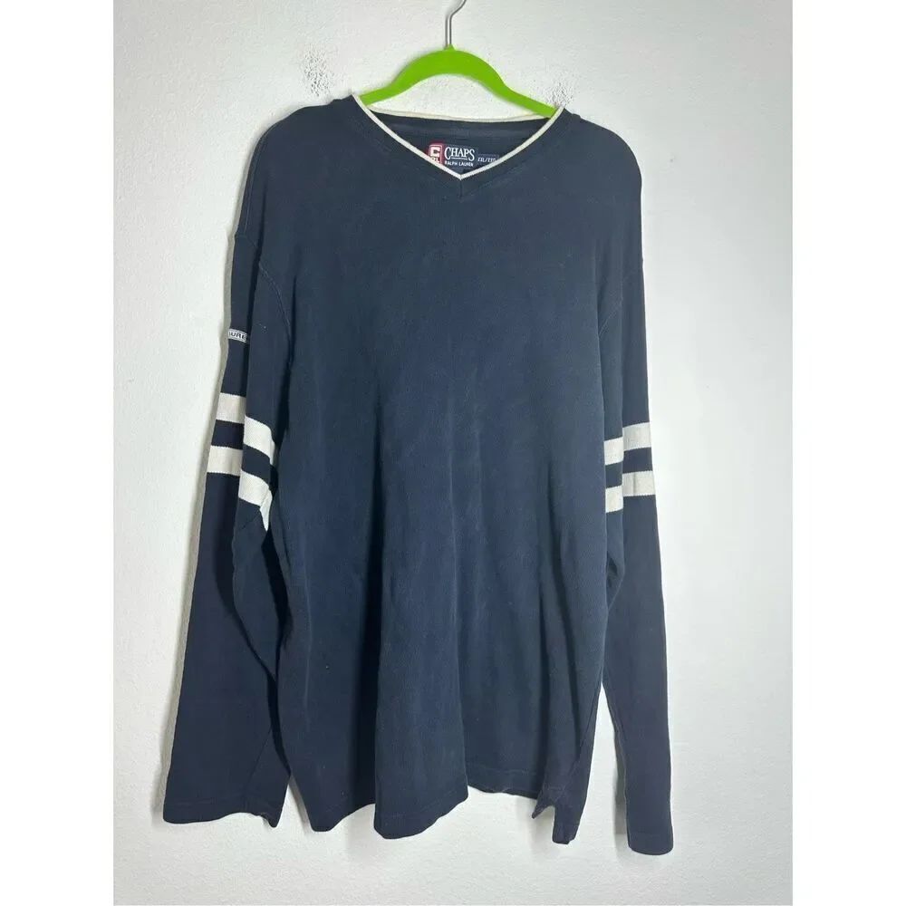Chaps Ralph Lauren Vneck Sweatshirt Knit Size XL Navy Blue See Description